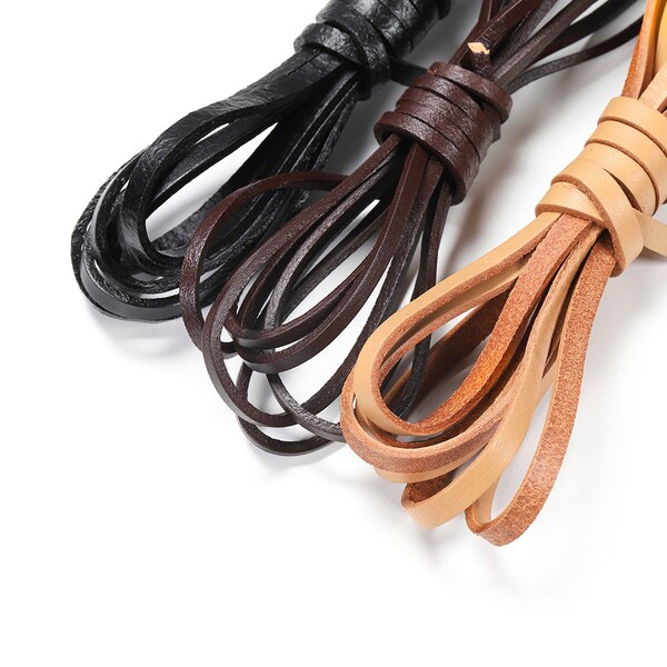 2M/lot 2 4 6 8 10 mm Width Flat Genuine Cow Leather Cord Rope Strap Findings For DIY Bracelet Necklace Jewelry Making Supplies