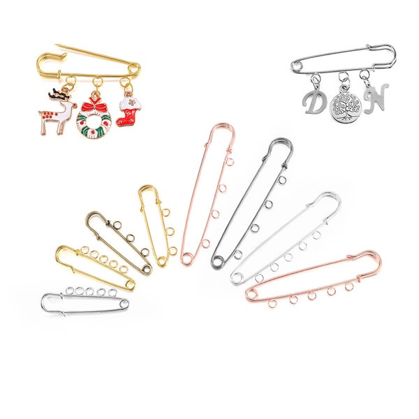 10 pièces 50/80/90mm épingles de sûreté en métal broche Base vierge broches avec 3/5 anneaux pour bijoux à bricoler soi-même faisant des accessoires fournitures