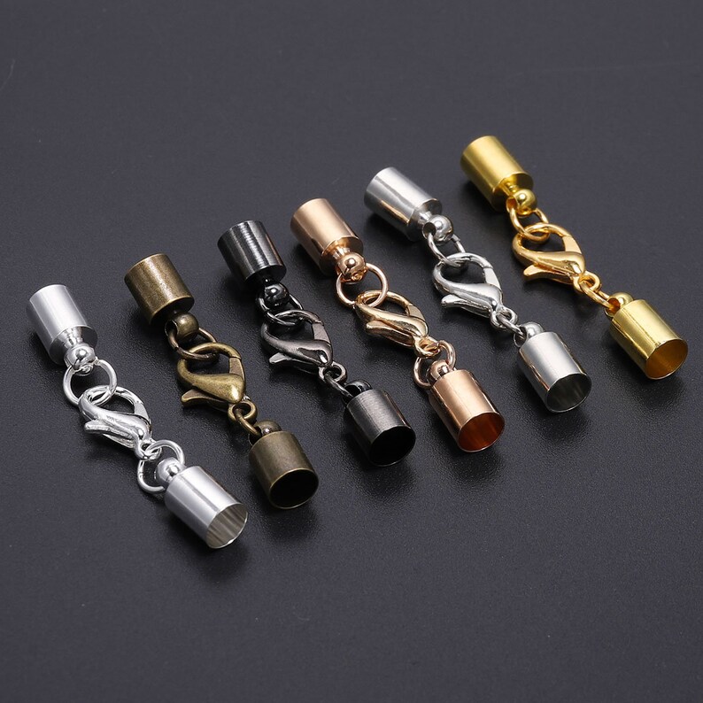 10 stks/partij 3-10mm Zilver Goud Kwastje Ronde Lederen End Tip Caps Met Kreeft Sluitingen Haken Connectors voor Sieraden Maken Benodigdheden afbeelding 2