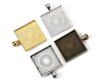 5pcs/lot Zinc Alloy Gold Silver Plated Square Cabochons Bases Settings 25mm Pendant Bezel Trays For DIY Jewelry Making Supplies