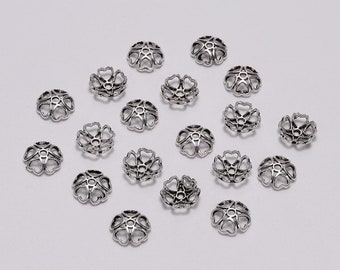 50pcs/Lot Silver Peach Heart Beads Caps Silver Hollow Flower Loose Sparer Apart End Bead Caps For DIY Jewelry Making Findingds