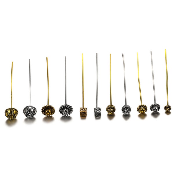 20pcs/lot 50mm Metal Flower Ball Head Pins Needles Beads Connector For DIY Earrings Jewelry Making Findings Supplies Accessories