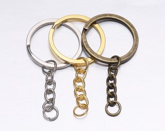 10 pcs/lote porte-clés or rhodié bronze antique 60 mm de long rond fendu porte-clés porte-clés fabrication de bijoux en vrac en gros