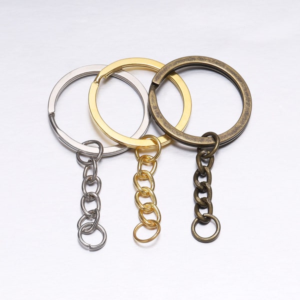 10 pcs/lote porte-clés or rhodié bronze antique 60 mm de long rond fendu porte-clés porte-clés fabrication de bijoux en vrac en gros