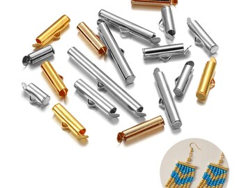 30-50Pcs Crimp End Beads Beading Slide On End Clasp Buckles Tubes Slider End Caps Connectors For DIY Jewelry Making Accessories