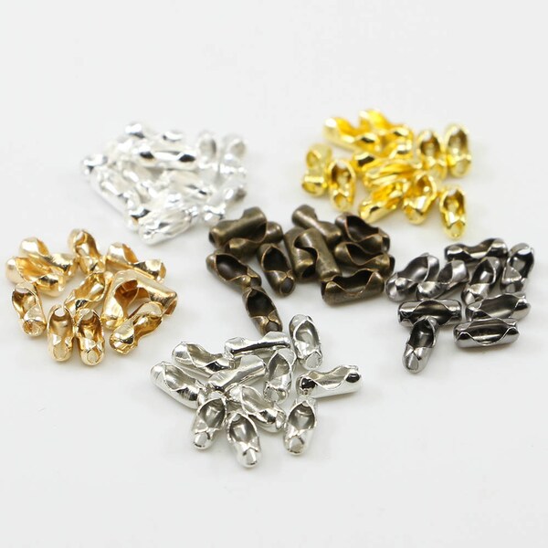 200 pcs/lot diamètre 1.5/2/2.4/3.2mm connecteurs de chaîne à billes fermoirs connecteurs or/argent pour les résultats de bijoux à bricoler soi-même faisant des fournitures