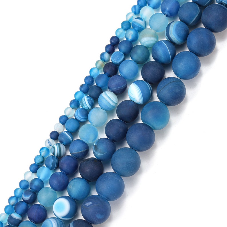 thumbnail image 2 of Faceted Blue Stripe Agate Gemstone Round Loose Beads Strand - 6/8/10/12mm Sizes, 15" (Center-Drilled, Nickel-Free) 2 of 6