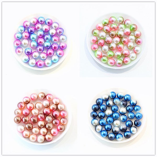 3/4/6/8/10/12MM NO Hole Rainbow Color Bead ABS Imitation Pearl Beads Round Plastic Acrylic Beads For DIY Jewelry Making Findings