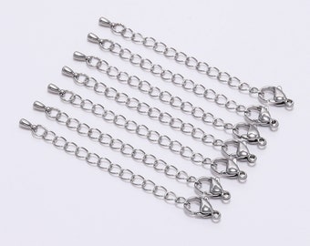 10 pcs/lot chaîne d'extrémité d'extension en acier inoxydable bracelet à bricoler soi-même collier chaîne de queue fermoir homard chaînes d'extension pour la fabrication de bijoux