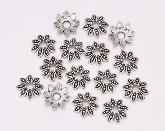100pcs/Lot 7 9 13 mm 8 Petals Antique Silver Relief Flower Loose Sparer End Bead Caps For DIY Jewelry Making Findings Earrings