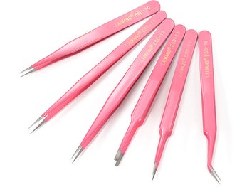 1pcs Anti-Static Pink Excellent Quality Tweezers Bend Long nose Cross Tweezers For intersperse Beads Jewerly Sewing Accessories Tools