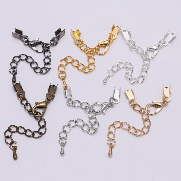 10pcs/lot Gold Cord End Caps Lobster Clasps Hook Extender Chain For Connectors Bracel DIY Jewelry Making Accessories