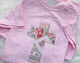 Embroidered Cross T-Shirt, Custom Embroidery, Christian Sweatshirt, Faith Based Apparel, Comfort Colors Shirt *Customizable*