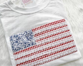 American Flag Embroidered T-shirt, 4th of July, Comfort Colors, Patriotic T-shirt