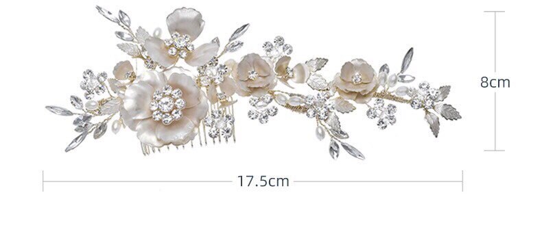 Peigne à Cheveux Art Déco Doré Antique Floral Blanc - Reproduction Années 1920 - Neuf, Unique