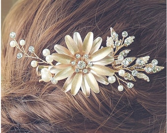 Golden bridal hair pins Gold bridal flower hair pins gold Wedding hair pins Rhinestone hair pins Crystal hair pins Bridal floral hair pins