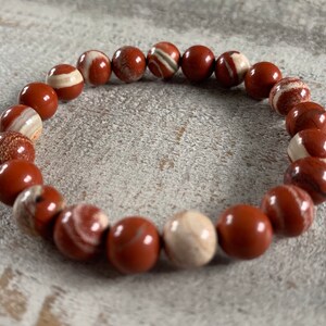 Red Jasper | 8mm Gemstone Beaded Stretch Bracelet | Root Chakra Jewelry | Women&#39;s & Men&#39;s | Yoga Bracelet | Worry Beads Stress Relief | Red