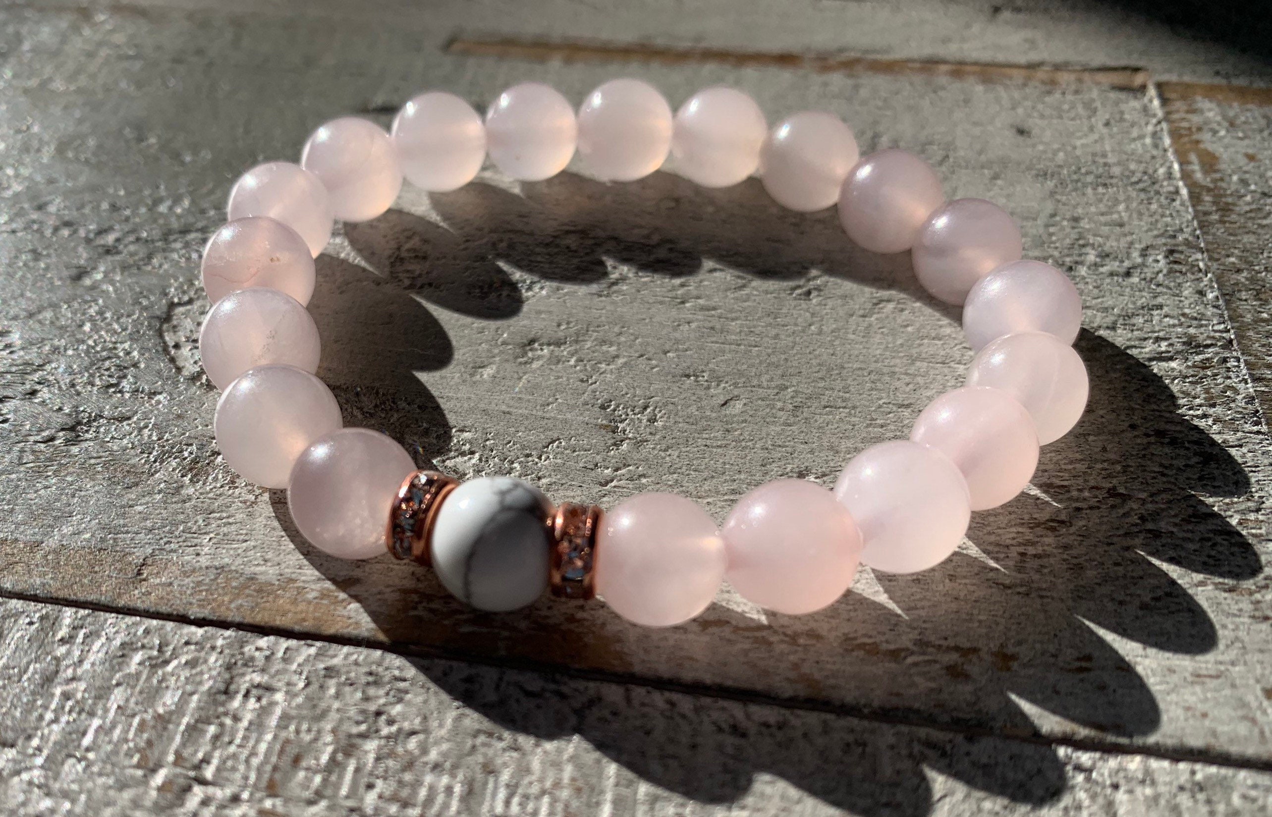 Rose Quartz Howlite 8mm Gemstone Beaded Stretch Bracelet Etsy Australia