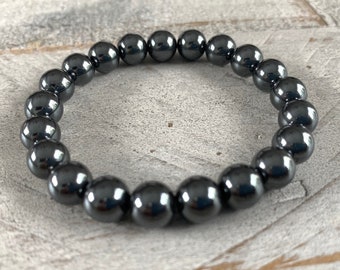 Hämatit | 8mm Edelstein Perlen Armband | Wurzel-Chakra | Damen Armband | Herren Armband | Unisex Armband | Edelstein Armband