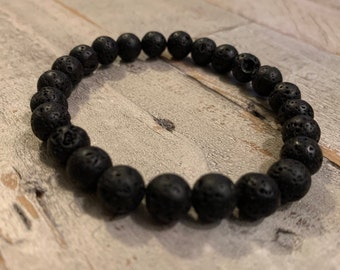 Pulseira de pedra de lava | Pulseira de contas de 8 mm | Chakra raiz | Pulseira feminina | Pulseira masculina | Pulseira de óleo essencial | Pulseira difusora