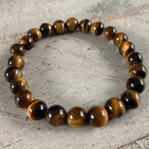 Tiger Eye 8mm Natural Gemstone Beaded Stretch Bracelet | Solar Plexus | Sacral Chakra | Gemstone Bracelet | For Confidence | Boho Bracelet