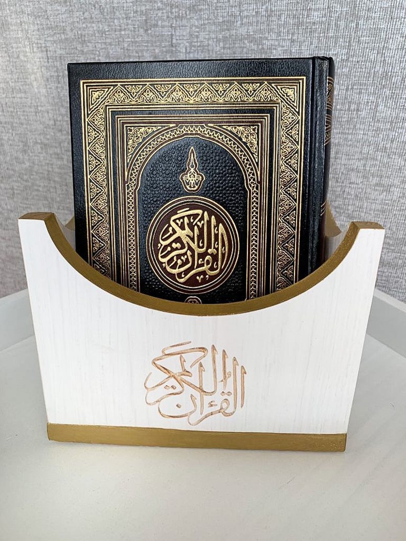 White & gold Wooden Quran Holder Etsy