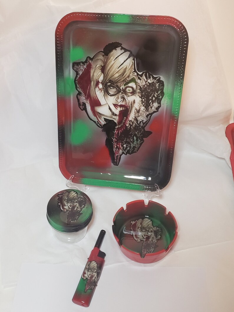 Harley quinn and joker rolling tray custom rolling tray set Etsy