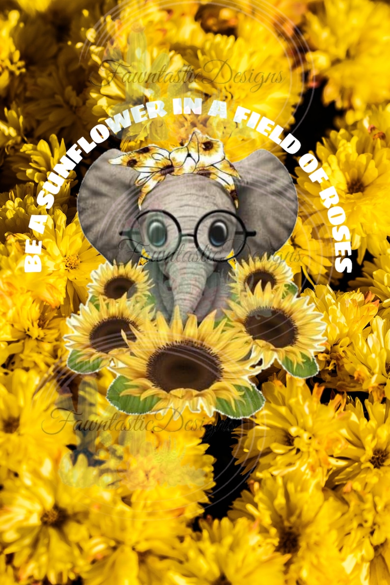 Elephant sunflower clip art background not in file Etsy