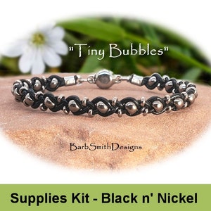 Zubehör Kit (Anleitung separat erhältlich)-"Tiny Bubbles" Armband Kit mit tibetischen ovalen Endkappen in Schwarz n' Nickel (BLK)