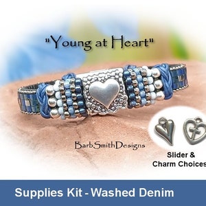 Supplies Kit (Tutorial Sold Separately)-"Young at Heart" Bracelet Kit-Flat Leather-Half Tila Beads-Magnetic Clasp-"Washed Denim" (DEN)