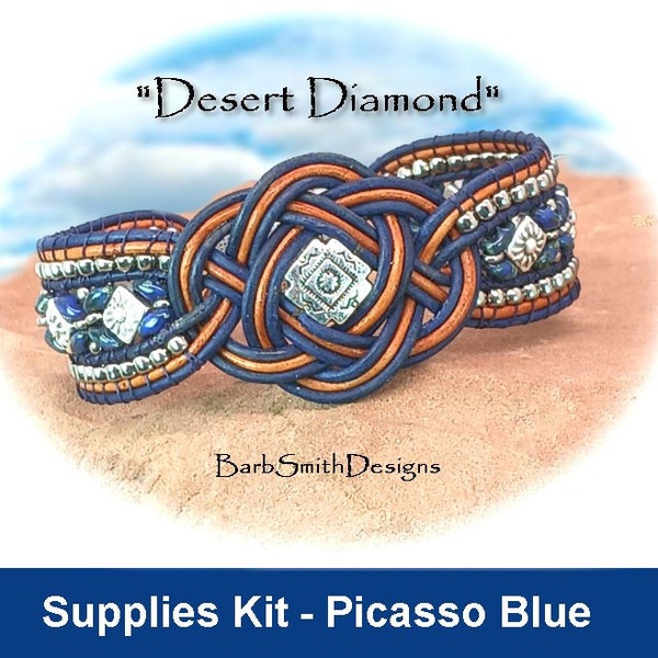 Supplies Kit (Tutorial Sold Separately)-"Desert Diamond" Bracelet Kit in Denim on Distressed Light Brown and Denim Leather (PBL)