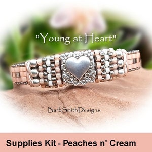 Supplies Kit (Tutorial Sold Separately)-"Young at Heart" Bracelet Kit-Flat Leather-Half Tila Beads-Magnetic Clasp-"Peaches n' Cream (PCH)