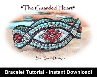 Tutorial de pulsera "El Corazón Guardián" - Tejido de cuero - Nivel avanzado - Patrón de abalorios y tutorial básico - Descarga digital instantánea en PDF