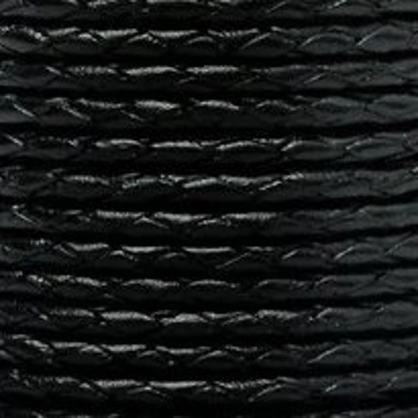 2.5mm Bolo Braided Leather-Black-1 Meter (about 39")