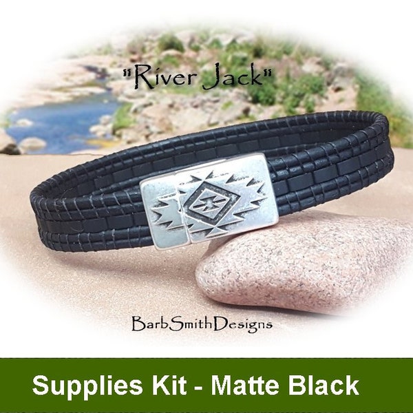 Supplies Kit (Tutorial Sold Separately)-Men's "River Jack" Bracelet Kit - Antique Silver Clasp Choice - Matte Black (MBK)