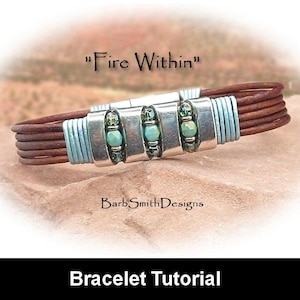 May include: A brown leather bracelet with a silver and turquoise bead clasp. The bracelet is labelled "Fire Within".