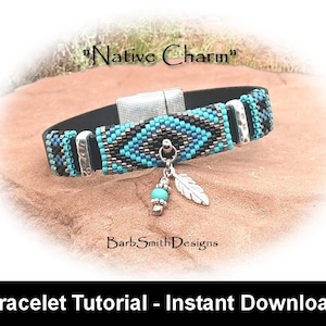 Tutoriel de bracelet-bracelet "Native Charm"-Easy Odd Count Peyote à l'aide d'une carte de démarrage rapide-Embedded Charm Bail-Instant Digital Download PDF