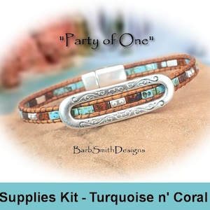 Kit de suministros (tutorial se vende por separado)-Kit de pulsera &quot;Party of One&quot;-Southwestern Frame Slider-Turquoise n&#39; Coral (PTC)