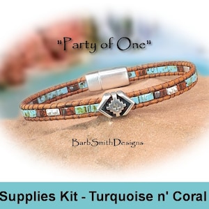 Kit de suministros (tutorial se vende por separado)-Kit de pulsera &quot;Party of One&quot;-Rhombus Slider-Turquoise n&#39; Coral (PTC)