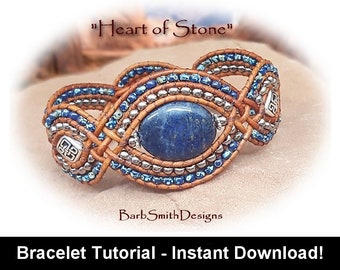 Bracelet Tutorial-"Heart of Stone"-Leather Weave-Advanced Skill Level-Beading Pattern plus Basics Tutorial-Instant PDF Digital Download
