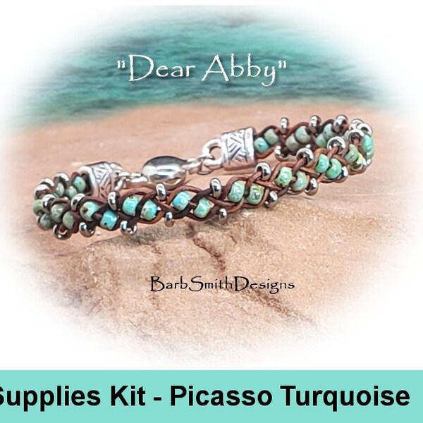 Zubehör Kit (Anleitung separat erhältlich)-"Dear Abby" Armband Kit-Picasso Türkis auf .5mm Leder in Vintage Braun (PTG)