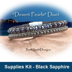 Supplies Kit (Tutorial Sold Separately)-"Desert Pearls" Duet Leather Stacking Bracelets-3mm FP Beads-Magnetic Clasps-Black Sapphire (BKS)