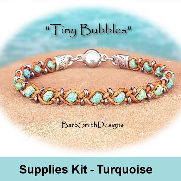 Supplies Kit (Tutorial Sold Separately)-"Tiny Bubbles" Bracelet Kit with Tibetan End Caps in Picasso Turquoise (PTG)