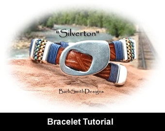 Bracelet Tutorial-"Silverton"-Slant Buckle-Flat Leather-Easy Even-Count Peyote-Magnetic Clasp-Beginner/Intermediate-Instant PDF Download