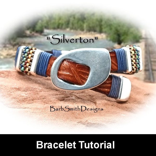 Bracelet Tutorial-"Silverton"-Slant Buckle-Flat Leather-Easy Even-Count Peyote-Magnetic Clasp-Beginner/Intermediate-Instant PDF Download