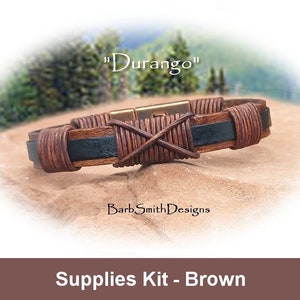 Supplies Kit Only-"Durango" Men's Leather Bracelet Kit-Brown and Black Flat Leather-Antique Copper Interlocking Magnetic Clasp-"Brown" (DBR)