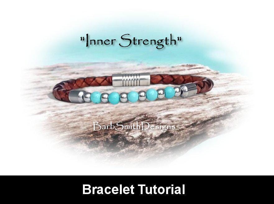 Bracelet Tutorial-"Inner Strength" Beaded Leather Bracelet-Gemstone Bracelet-Chakra Bracelet-Gemstones-Bolo Leather- Magnetic Cylinder Clasp