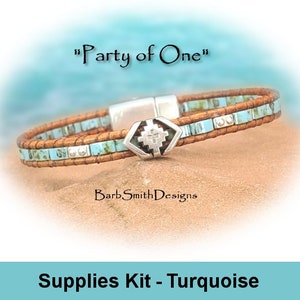 Supplies Kit (Tutorial Sold Separately)-"Party of One" Bracelet Kit-Rhombus Slider-Picasso Turquoise (PTG)