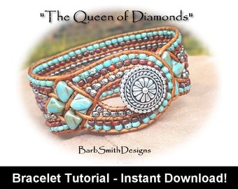 Bracelet Tutorial for "The Queen of Diamonds" Bracelet-Advanced Skill Level-Includes Supplemental Basics Tutorial-Instant Download PDF