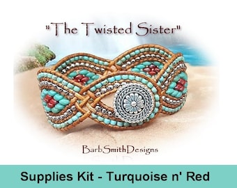 Supplies Kit (Tutorial Sold Separately)-"The Twisted Sister" Bracelet Kit in Turquoise n' Red (PTR)